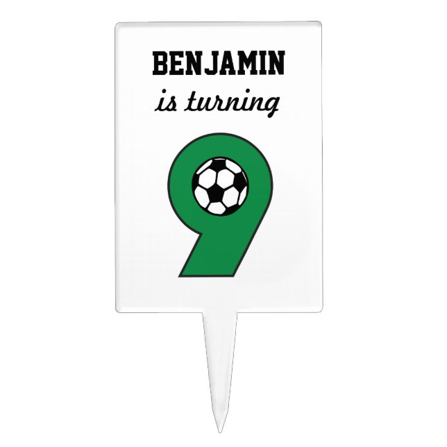 9th Birthday Party Soccer in Green Cake Topper (Front)