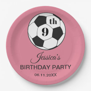 9th Birthday Party Soccer Pink Girl Sports Paper Plates