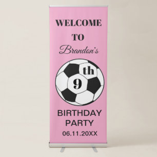 9th Birthday Party Soccer Pink Girls Sports Retractable Banner