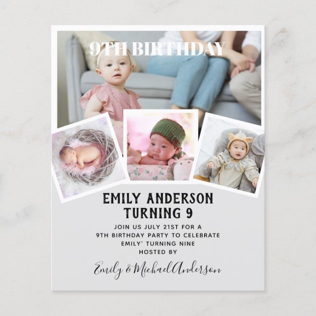 9TH Birthday Photo Collage Invite Boy Girl Mixed Flyer (Front)