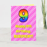 [ Thumbnail: 9th Birthday: Pink Stripes & Hearts, Rainbow # 9 Card ]