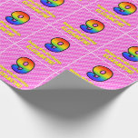 [ Thumbnail: 9th Birthday: Pink Stripes & Hearts, Rainbow # 9 Wrapping Paper ]