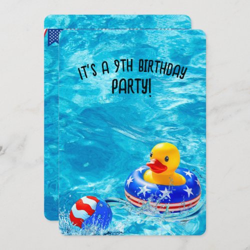 9th Birthday Pool Party With Yellow Duck Invitation