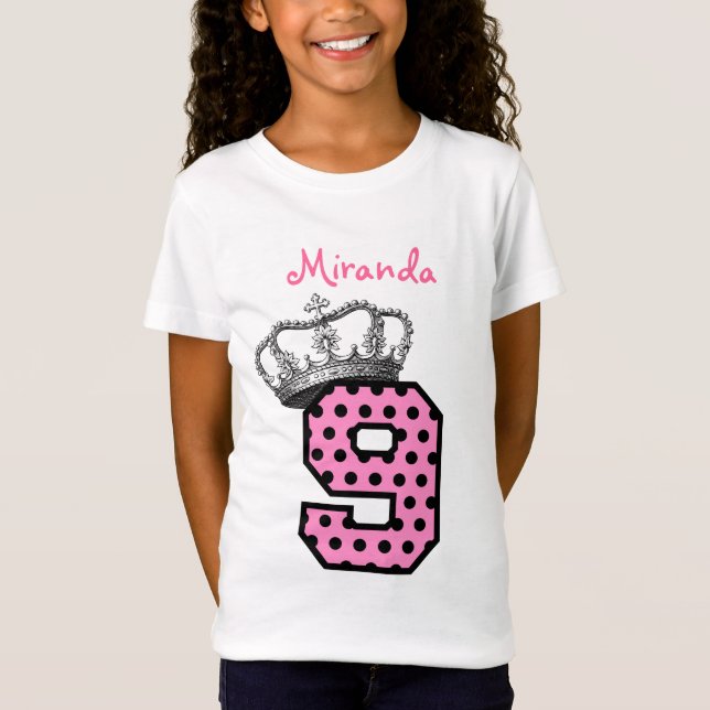 9th Birthday Princess Crown and Hearts V04 T-Shirt (Front)