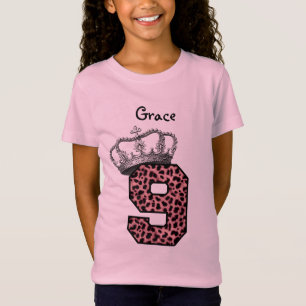 9th Birthday Princess Crown and Pink Leopard V08 T-Shirt