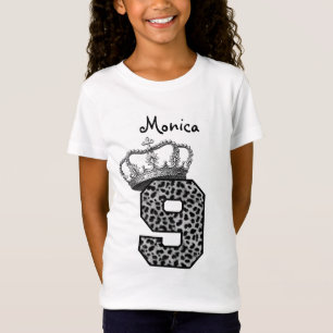 9th Birthday Princess Crown and Snow Leopard V09 T-Shirt