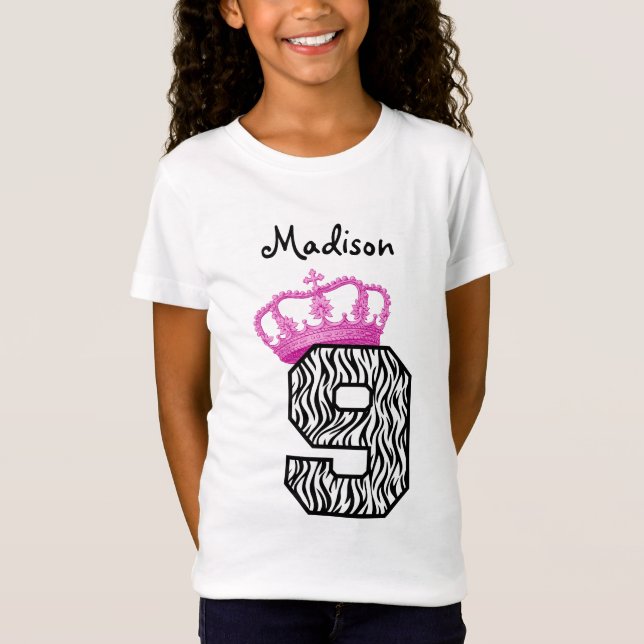 9th Birthday Princess Crown and Zebra V01 T-Shirt (Front)