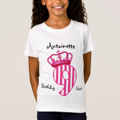 9th Birthday Princess PINK Crown and Stripes V01 T_Shirt