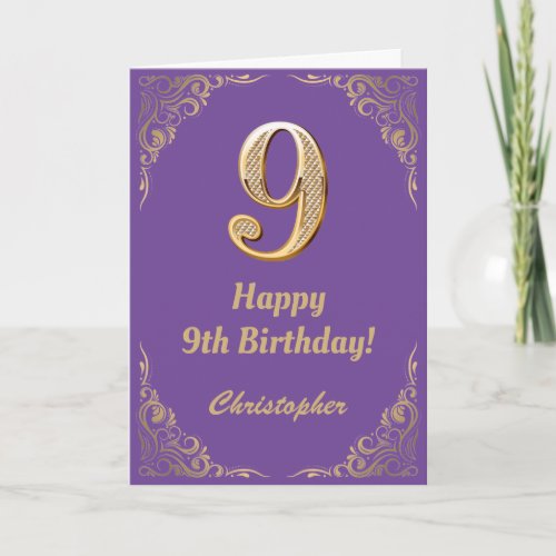 9th Birthday Purple and Gold Glitter Frame Card