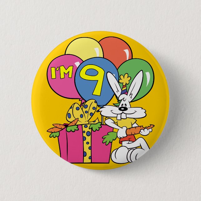 9th Birthday Rabbit Pinback Button (Front)
