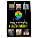 [ Thumbnail: 9th Birthday: Rainbow “9“, Custom Photos & Name Gift Bag ]