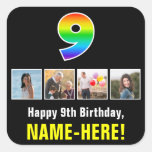 [ Thumbnail: 9th Birthday: Rainbow “9”; Custom Photos & Name Sticker ]