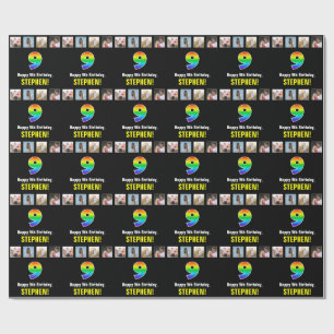 9th Birthday: Rainbow “9“; Custom Photos & Name Wrapping Paper