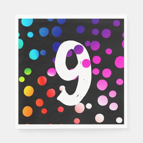 9th Birthday Rainbow Dots  Napkins