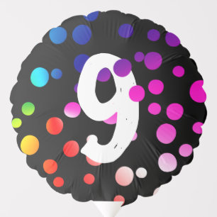 9th Birthday Rainbow Dots on Black   Balloon