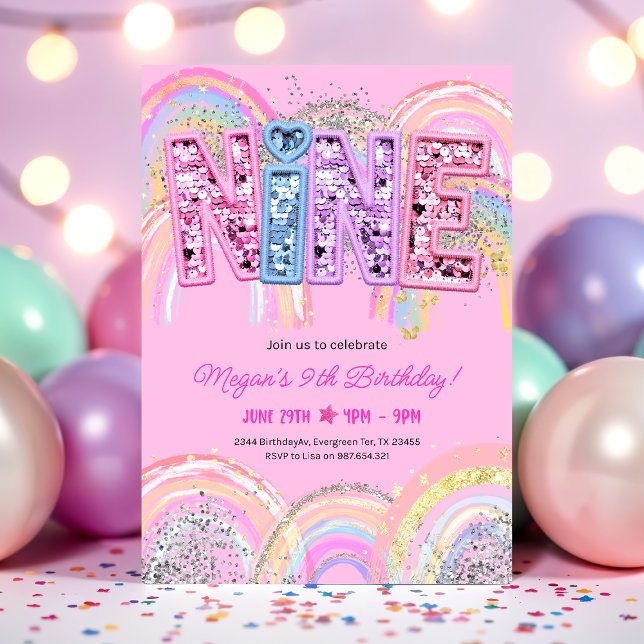 9th Birthday Rainbow Invitation (Creator Uploaded)
