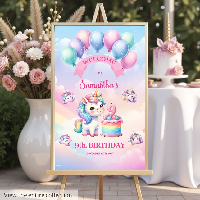 9th Birthday Rainbow Pastel Unicorn Welcome Sign (9th Birthday Rainbow Pastel Unicorn Welcome Sign)