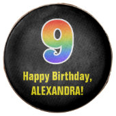 9th Birthday - Rainbow Spectrum Pattern Number 9 Chocolate Covered Oreo (Front)