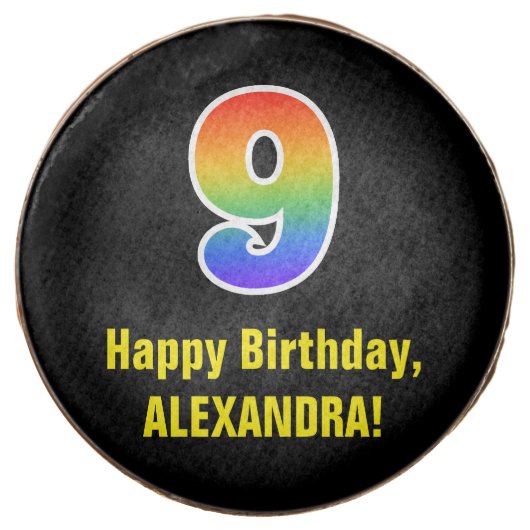 9th Birthday - Rainbow Spectrum Pattern Number 9 Chocolate Covered Oreo (Front)