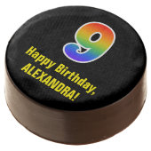 9th Birthday - Rainbow Spectrum Pattern Number 9 Chocolate Covered Oreo (Angled)