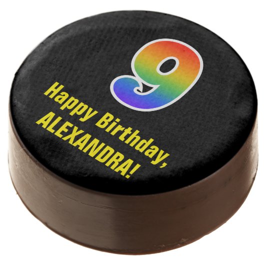 9th Birthday - Rainbow Spectrum Pattern Number 9 Chocolate Covered Oreo (Angled)
