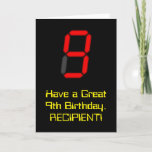 [ Thumbnail: 9th Birthday: Red Digital Clock Style "9" + Name Card ]