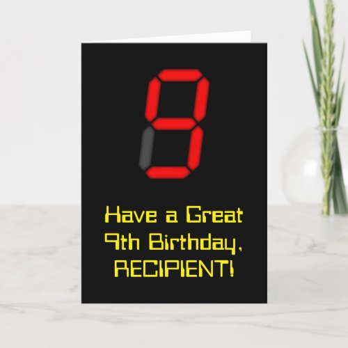 9th Birthday Red Digital Clock Style 9  Name Card