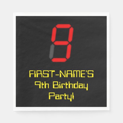 9th Birthday Red Digital Clock Style 9  Name Napkins