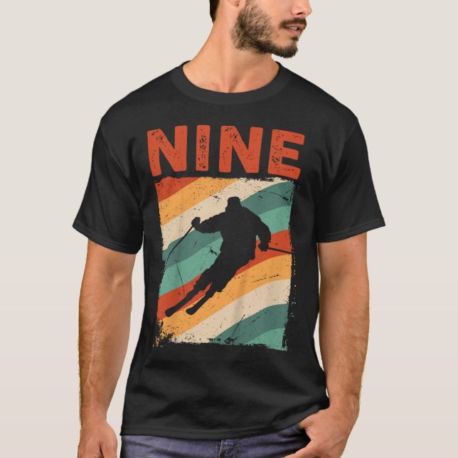 9th Birthday Retro Ski Skiing 9 Year Old Boys Girl T-Shirt (Front)