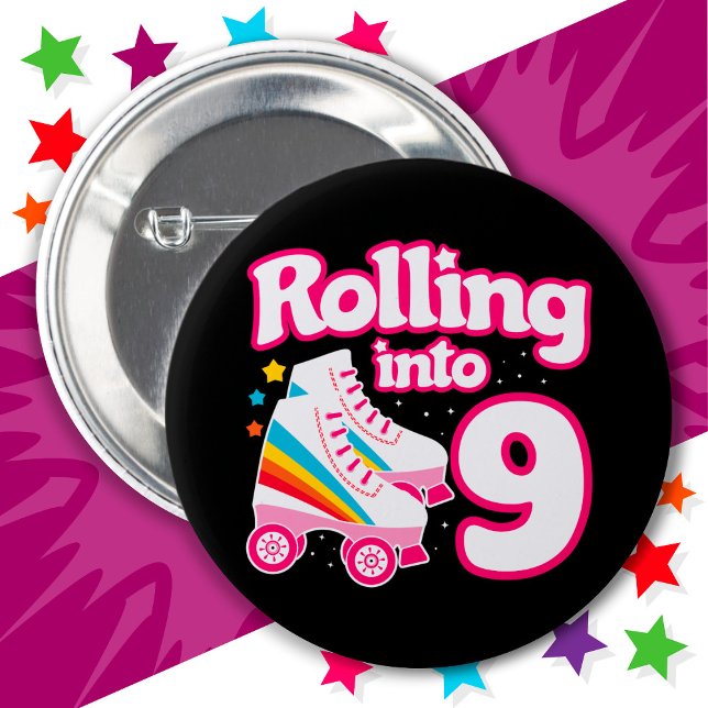 9th Birthday Roller Skating 9 Years Old Skate Button (Creator Uploaded)
