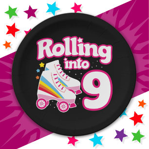 9th Birthday Roller Skating 9 Years Old Skate Paper Plates