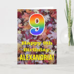 [ Thumbnail: 9th Birthday; Rustic Autumn Leaves; Rainbow "9" Card ]
