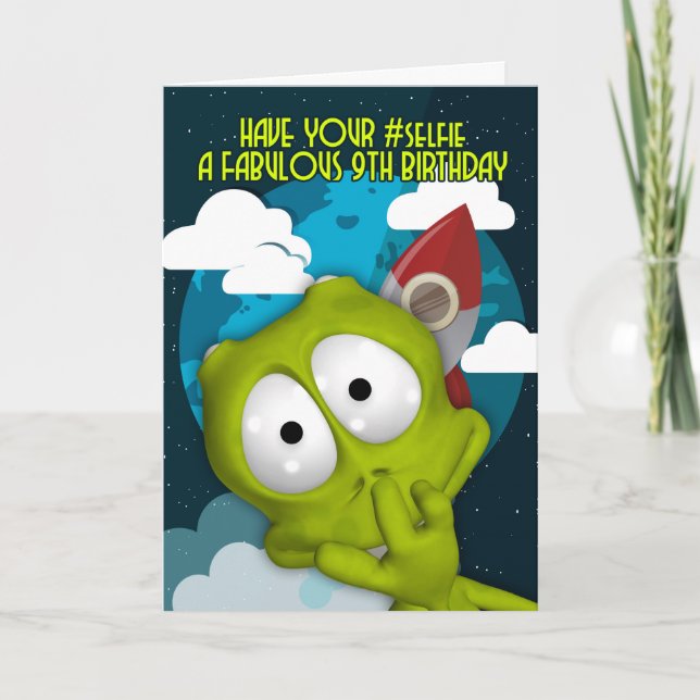 9th Birthday #Selfie Birthday Card (Front)