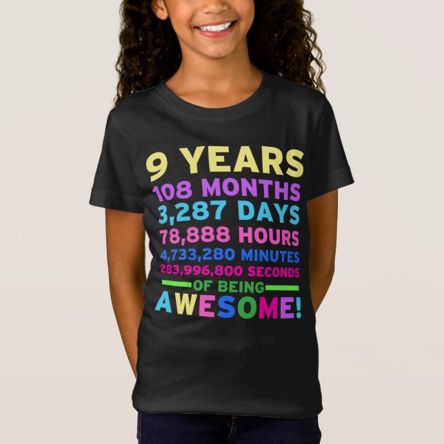 9th Birthday Shirt Boy Girl Nine Years of Awesome (Front)