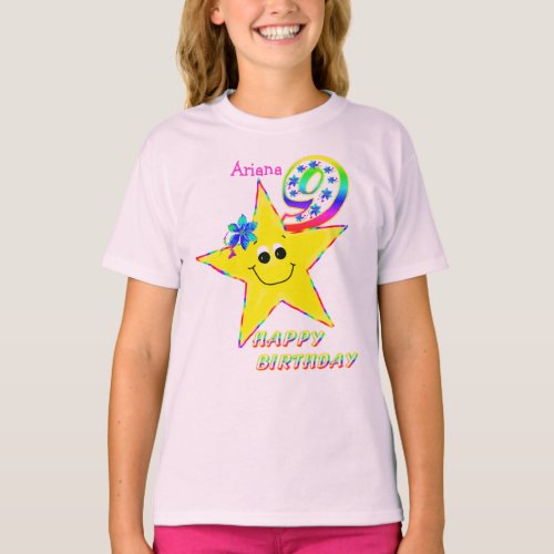 9th Birthday Smiling Stars T_Shirt