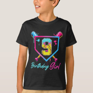 9th Birthday Softll Ice Cream Drip 9 Year Old Bday T-Shirt