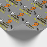 9th Birthday: Spooky Halloween Theme   Custom Name Wrapping Paper<br><div class="desc">This spooky and scary Halloween birthday themed wrapping paper design features a large number "9" and the message "HAPPY BIRTHDAY, ", plus an editable name. There are also depictions of a bat and a ghost on the front. Wrapping paper like this might be used when wrapping gifts that are being...</div>