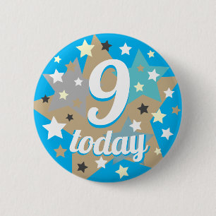 9th Birthday Stars Blue Button