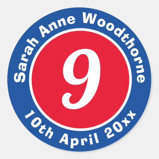 9th Birthday Sticker with Name & Date (Front)