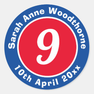 9th Birthday Sticker with Name & Date