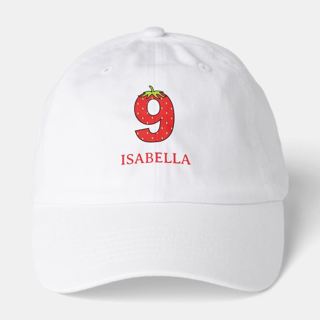 9th Birthday strawberry theme Party  Hat (Front)