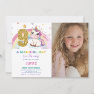 9th Birthday Unicorn Birthday Invitations photo