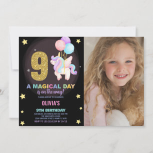 9th Birthday Unicorn Birthday Invitations photo