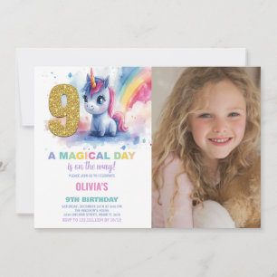 9th Birthday Unicorn Birthday Invitations photo