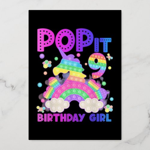 9th Birthday Unicorn Fidget Pop It Foil Holiday Card