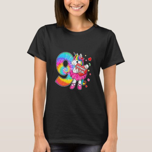 9th Birthday Unicorn  For Girls Age 9 Tie Dye Moth T_Shirt