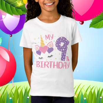 9th Birthday Unicorn Word Art T-shirt by DoodlesGifts at Zazzle