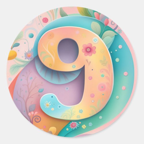 9th Birthday Whimsy Colorful Art Flowers Botanical Classic Round Sticker