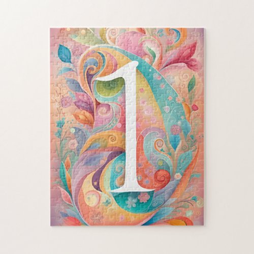 9th Birthday Whimsy Colorful Art Flowers Botanical Jigsaw Puzzle