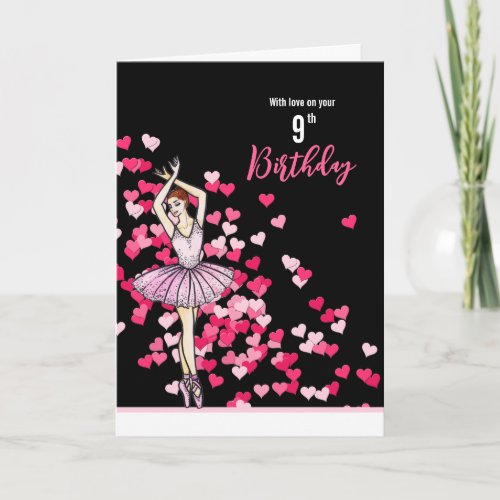 9th Birthday Wishes Ballerina Pink Dress  Card